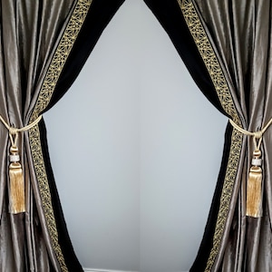 Luxuriant velvet curtain with black velvet splicing Style for living room, Customized size Hand made drapery dining room, and bedroom