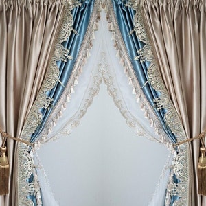 Custom made luxury curtain and side tulle Elegant Style for living room, Customized size Hand made curtains,  dining room, and bedroom