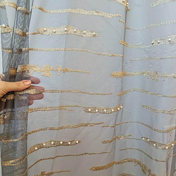 Tenda grigia ricamata in bronzo realizzata su misura per soggiorno, sala da pranzo e camera da letto