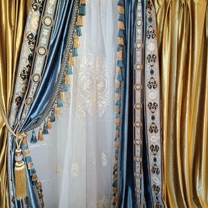 Luxury High end custom made velvet curtain with splicing French style for living room, dining room, hotel&#39;s lobby, Hand made and custom size