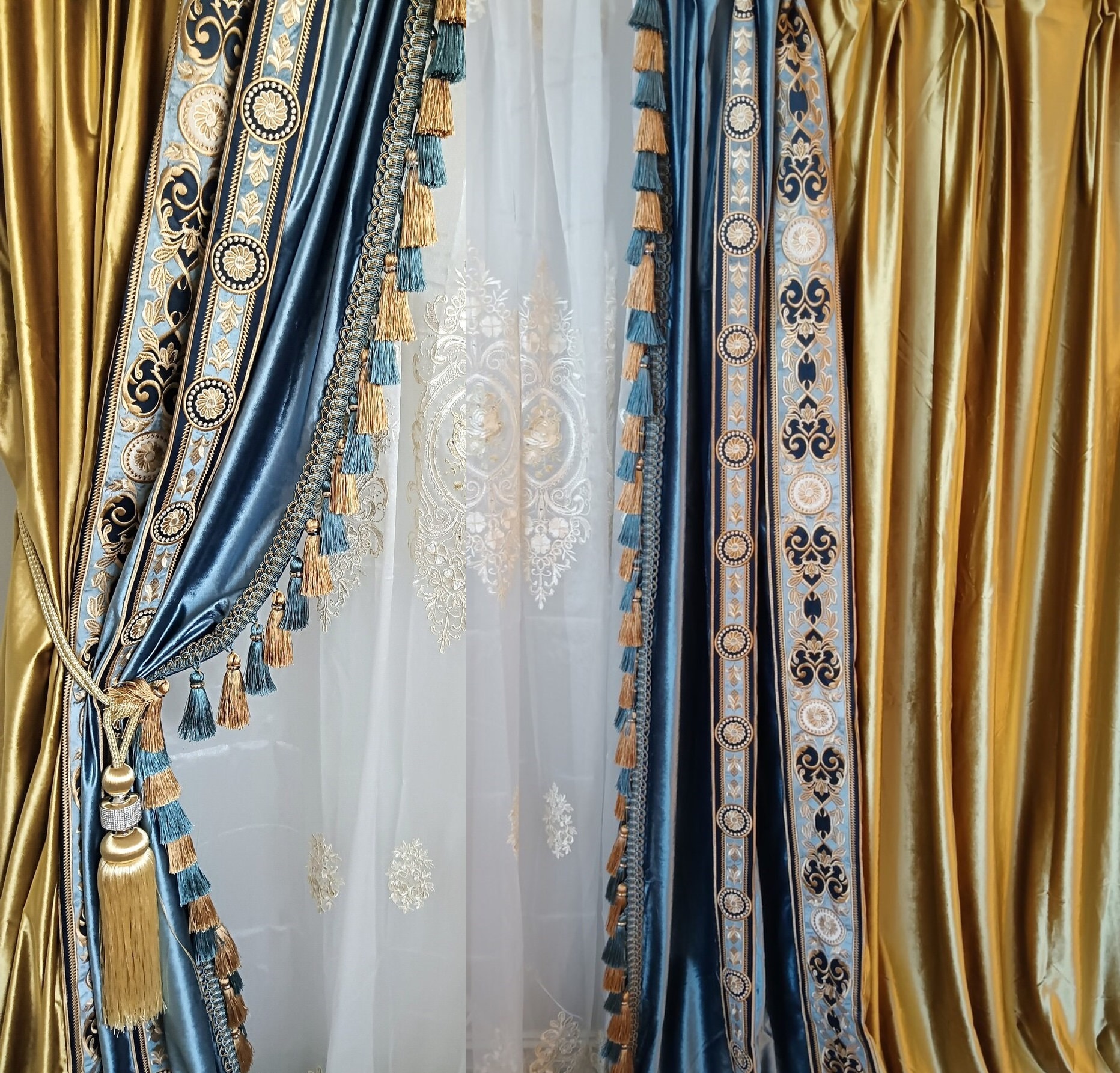 Luxury High end custom made velvet curtain with splicing French style for living room, dining room, hotel's lobby, Hand made and custom size