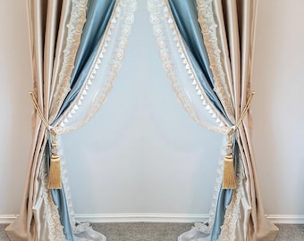 Luxuiant curtain and side tulle custom made custom color and Elegant Style for living room, Hand made curtains, dining room, and living room