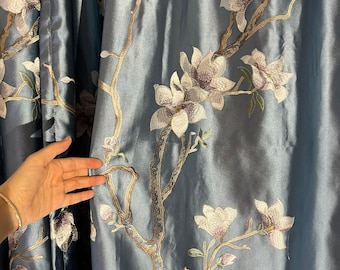 Customized Size embroidery high-end blue jacquard curtains Elegantly decorated for living room, dining room, and bed room