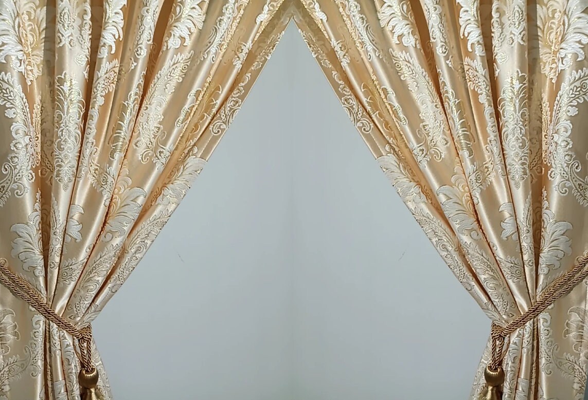 Elegant Gold Design Jacquard Curtains for Living Room Dining Room,and ...