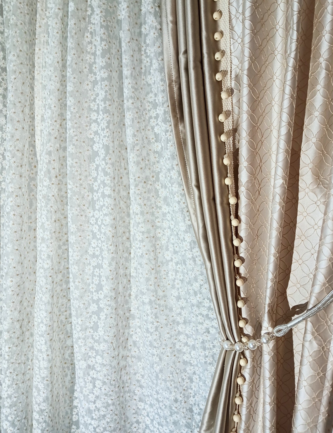 Curtain and Sheer Set Elegant Style for Living Room, Customized Size ...