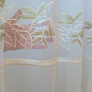 Custom made embroidered leaf pattern sheer, custom color handmade sheer for living room, dining room, bedroom and balcony.