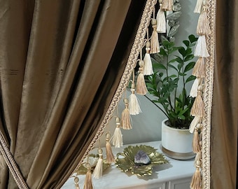 Handmade Luxury velvet curtain tassel trim with trim border for living room, custom size curtains