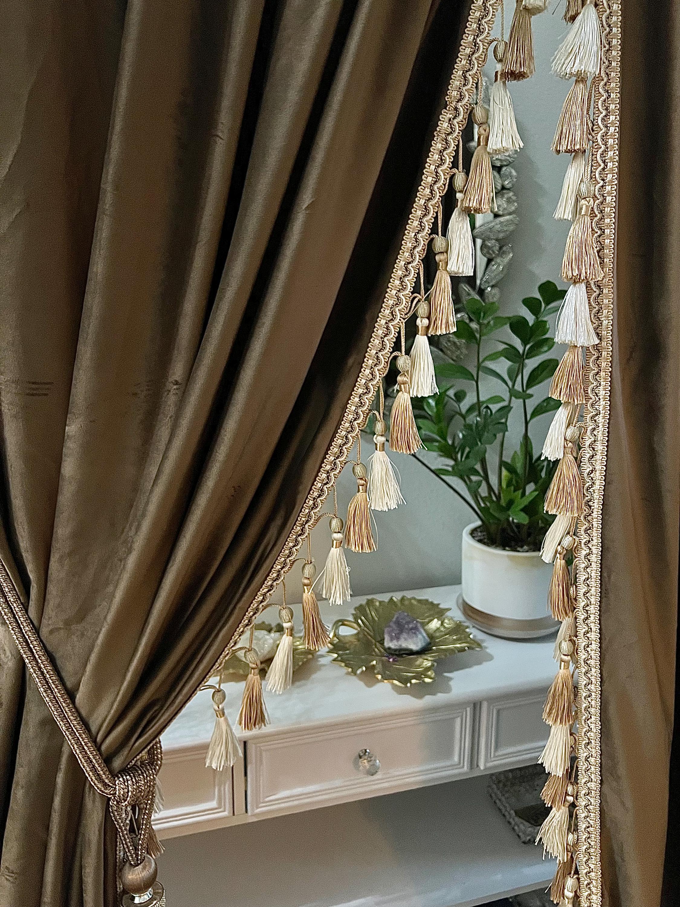 Handmade Luxury velvet curtain tassel trim with trim border for living room, custom size curtains