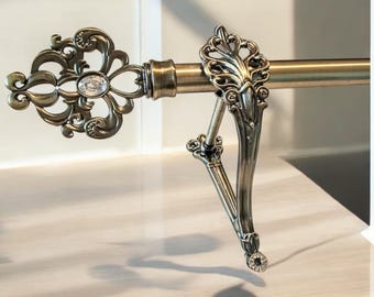Single Rod Modern Luxury Heavy Duty Handmade Crystal Bronze  Adjustable Rod, custom Crystal finials, Bracket