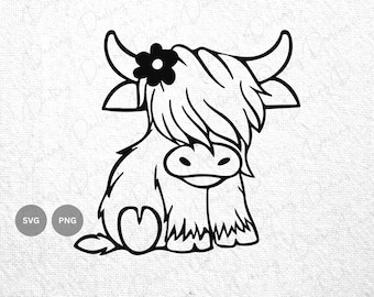 Highland Cow Flower SVG, Farmhouse Clipart, PNG Cut File