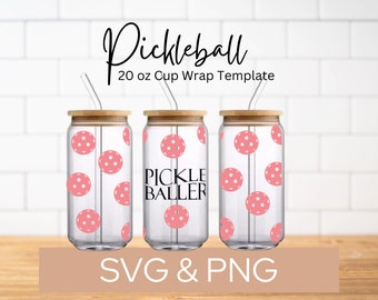 Pickleball Cup Wrap: 20oz Glass Can Template (SVG, PNG Digital Download)