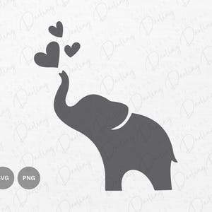 Baby Elefant SVG PNG, Elefant wehende Herzen SVG, Schnittdatei, Elefant Clipart