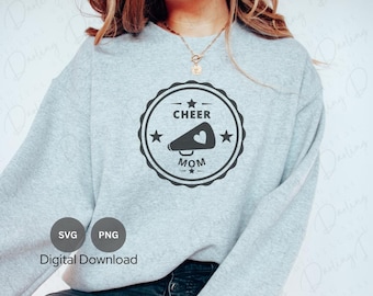 SVG de "Cheer Mom": Archivo de corte de camiseta, silueta de Cricut (descarga digital)