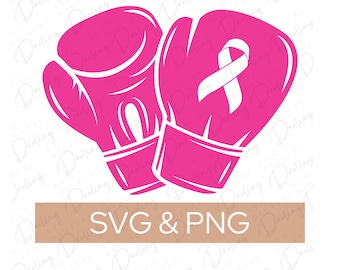 Gants de boxe de sensibilisation au cancer du sein SVG : design ruban rose (SVG, PNG)