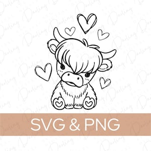 Süße Highland Kuh SVG, Baby Highland Kuh SVG, Baby Kuh SVG, svg schnitt Datei, PNG, Clipart