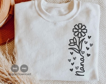 Nana Floral SVG: Projekt kwiatu w kształcie serca, plik Cricut Silhouette Cut (pobranie cyfrowe)