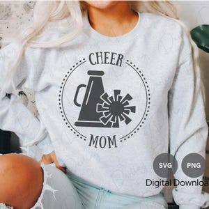 Cheer Mom SVG, Cheer Mom Shirt geschnitten Datei, Megaphon Pom Poms svg, Cheerleader Mom svg, Cricut Silhouette schneidbar, SVG PNG digitaler Download