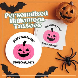 Pink Pumpkin Personalized Temporary Tattoo Halloween Class Gift Trick or Treat Halloween Bulk Party Favor Custom Flash Tattoo Spooky Season