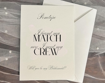 Bridesmaid Proposal Card with Perfect Match Will You Be My Maid of Honor Custom Wedding Detail Card Watercolor Notecard Bridal Party