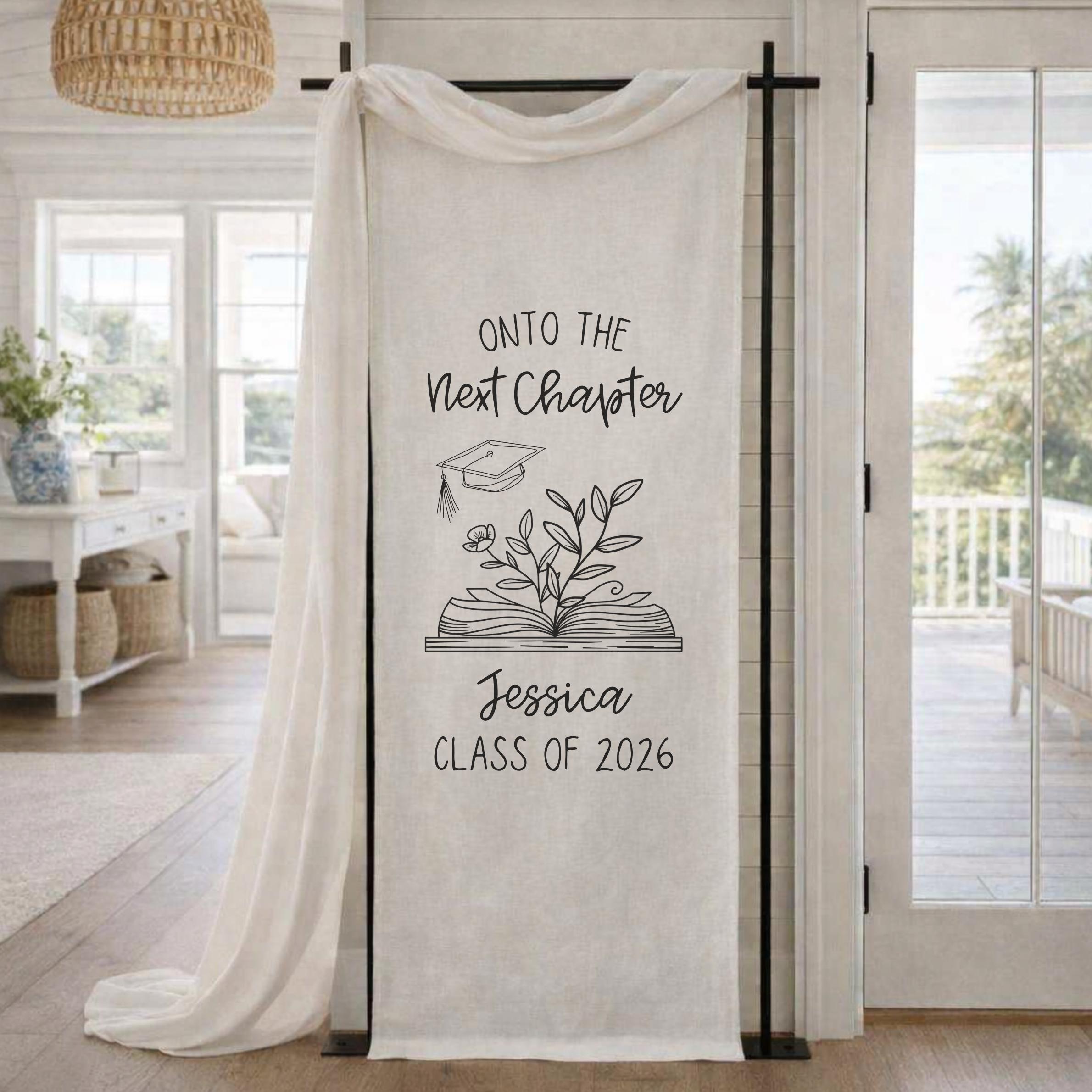 On to the Next Chapter Graduation Banner Personalized Linen Tapestry ...