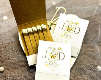 Custom Matchbooks for Bulk Wedding Favors, Matchboxes Personalized with Matches, Neutral Florals with Initials Unique Reception Guest Favor