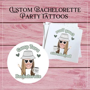 Camp Bachelorette Personalized Temporary Tattoos Camping Bachelorette Party Favors Custom Face Tattoos for Outdoorsy Bride to Be