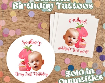 Custom Tattoos for Berry First Birthday Personalized Temporary Tattoos Bulk Party Favor Strawberry 1st Bday Gift Party Activity
