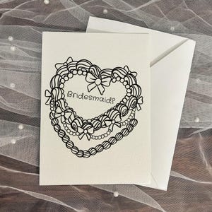 Coquette Bows Heart Cake Bridesmaid Proposal Card Will You Be My bridesmaid Custom Wedding Detail Card Watercolor Notecard Bridal Party