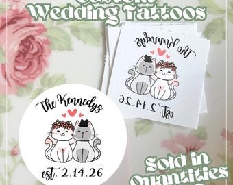 Cat Bride and Groom Personalized Wedding Temporary Tattoos Bulk Wedding Favor Custom Tattoos for Unique Wedding Table Activity Tattoo Bar