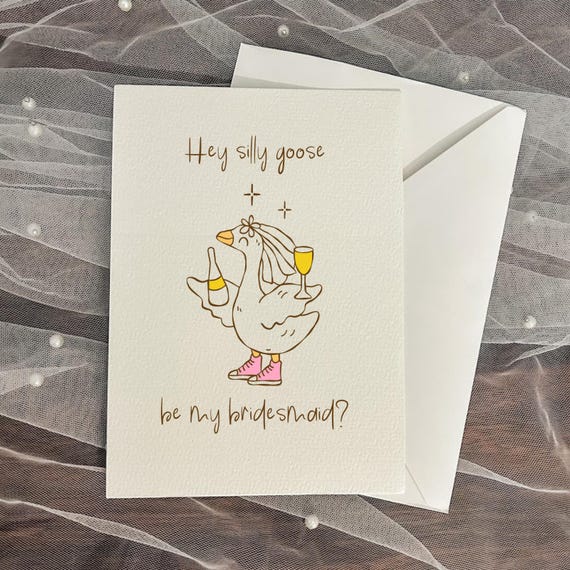 Silly Goose on the Loose Bridesmaid Proposal Card Will you be my bridesmaid Custom Wedding Detail Card Watercolor Notecard Bridal Party