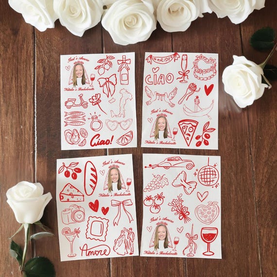 Personalized Temporary Tattoos for That's Amore Bachelorette Custom Tattoos Groovy Italian Bach Party Favors Bride Face Flash Tattoo