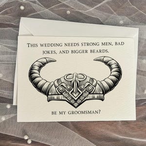 Groomsmen Proposal Card for Best Man and Groomsman, Custom Wedding Detail Card Funny Viking Helmet Watercolor Notecard Bridal Party