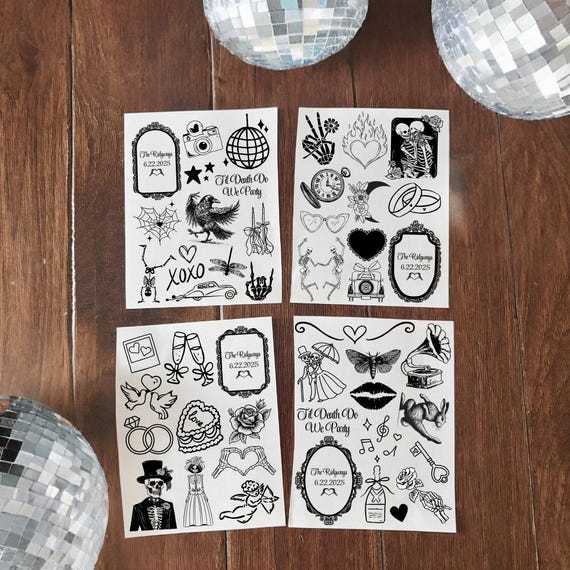 Til Death Do We Party Custom Tattoos for Unique Wedding Favors Personalized Temporary Tattoos Skeleton Wedding Tattoo Bridal Shower Activity