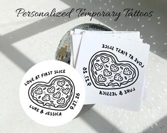 Love at First Slice Personalized Wedding Temporary Tattoos Bulk Wedding Favor Custom Flash Tattoos Rehearsal Dinner Table Activity