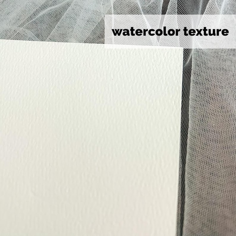 May include: Close-up of a white watercolor paper with a textured surface. The paper is positioned next to a sheer, white fabric. The words "watercolor texture" are printed in black.