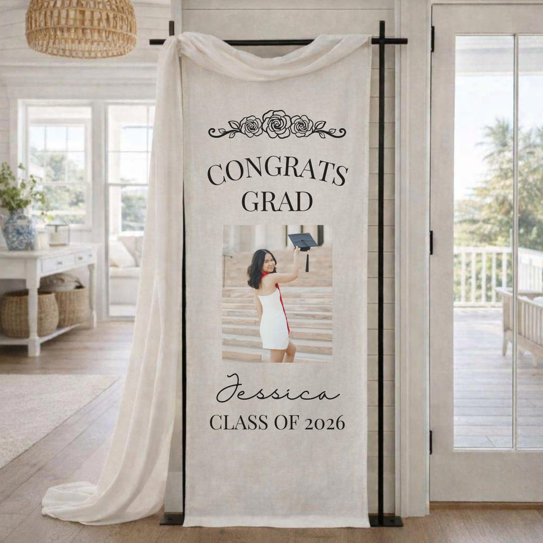 Spring Graduation Linen Custom Photo Graduation Banner Personalized Linen Tapestry Grad Party ...