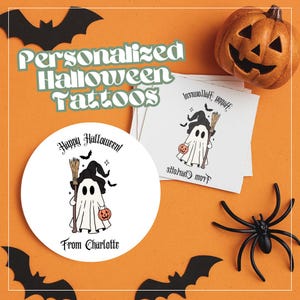 Witch Ghost Personalized Temporary Tattoo Halloween Class Gift Trick or Treat Halloween Bulk Party Favor Custom Flash Tattoo Spooky Season