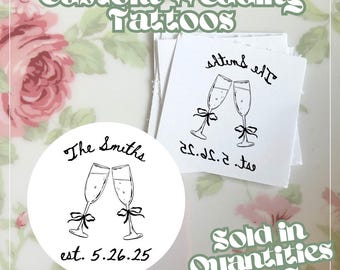 Champagne Cheers Personalized Wedding Temporary Tattoos Bulk Wedding Favor Custom Tattoos for Unique Wedding Table Activity Tattoo Bar