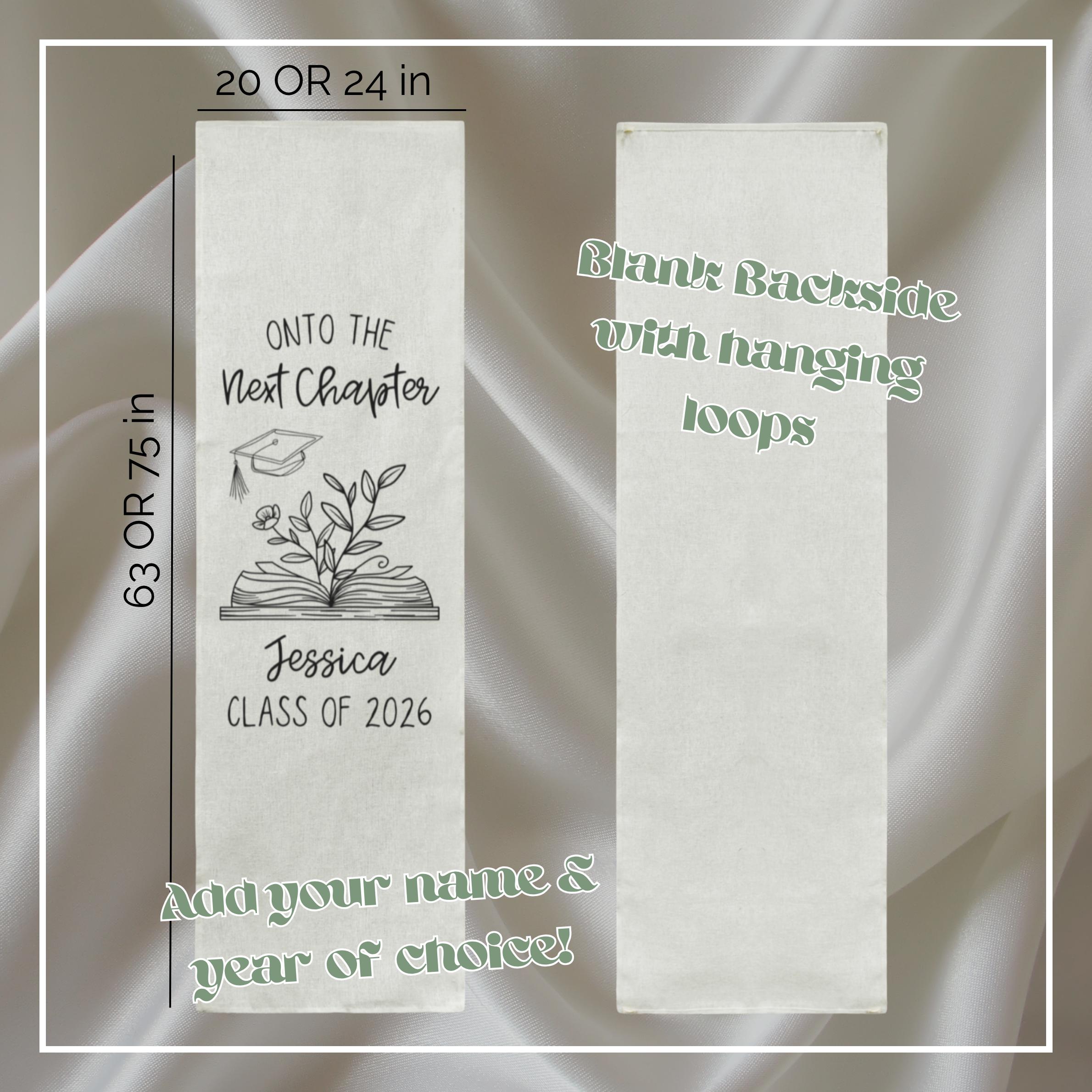 On to the Next Chapter Graduation Banner Personalized Linen Tapestry ...