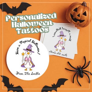 Silly Goose Witch Personalized Temporary Tattoo Halloween Class Gift  Bulk Party Favor Custom Pastel Halloween Flash Tattoo Non Candy Treat