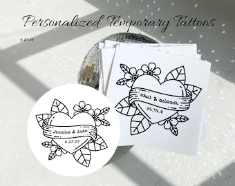 Personalized Heart Temporary Tattoos Bulk Wedding Favor Custom Tattoos for Unique Wedding Table Activity Funny Party Favor