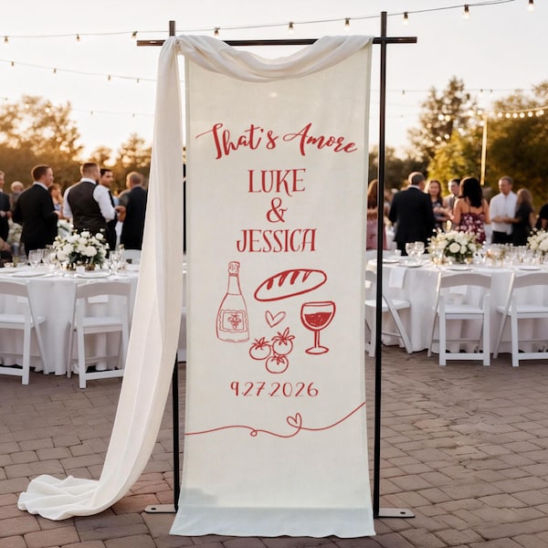 That's Amore Personalized Wedding Rehearsal Dinner Sign Red Italian Welcome Party Custom Linen Tapestry Tomato Bridal Shower Banner