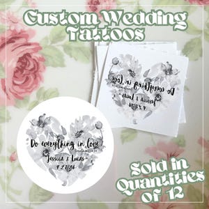Corinthians Floral Heart Personalized Wedding Temporary Tattoos Bulk Wedding Favor Custom Tattoos  Unique Wedding Table Activity