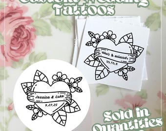 Tatuajes temporales de corazón personalizados, recuerdo de boda al por mayor, tatuajes personalizados para una actividad única en la mesa de boda, recuerdo divertido para fiesta.