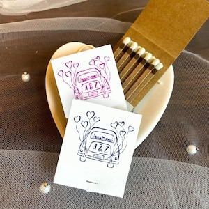 Custom Matchbooks for Bulk Wedding Favors, Matchboxes Personalized with Matches, Get Away Car Choose any Color Unique Reception Guest Favor