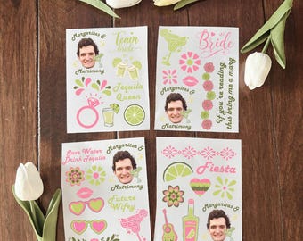 Custom Tattoos for Margaritas and Matrimony Bachelorette Party Favors Temporary Custom Face Tattoos Final Fiesta Pink & Green Tequila Queen