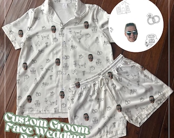 Pyjama personnalisé pour le jour du mariage avec visage de marié, cadeau de fiançailles personnalisé pour fiancé, tenue de préparation
