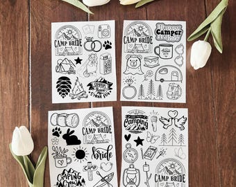 Custom Camp Bachelorette Temporary Tattoos Funny Bach Party Favors Personalized Camp Bride Tattoos Camping Bridal Shower Activity
