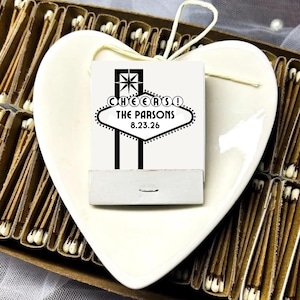 Custom Matchbooks for Bulk Wedding Favors, Matchboxes Personalized with Matches, Retro Vegas Neon Sign Unique Reception Guest Favor