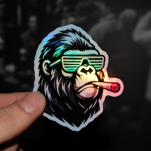 Neon Rebel Gorilla Holographic Sticker image 1